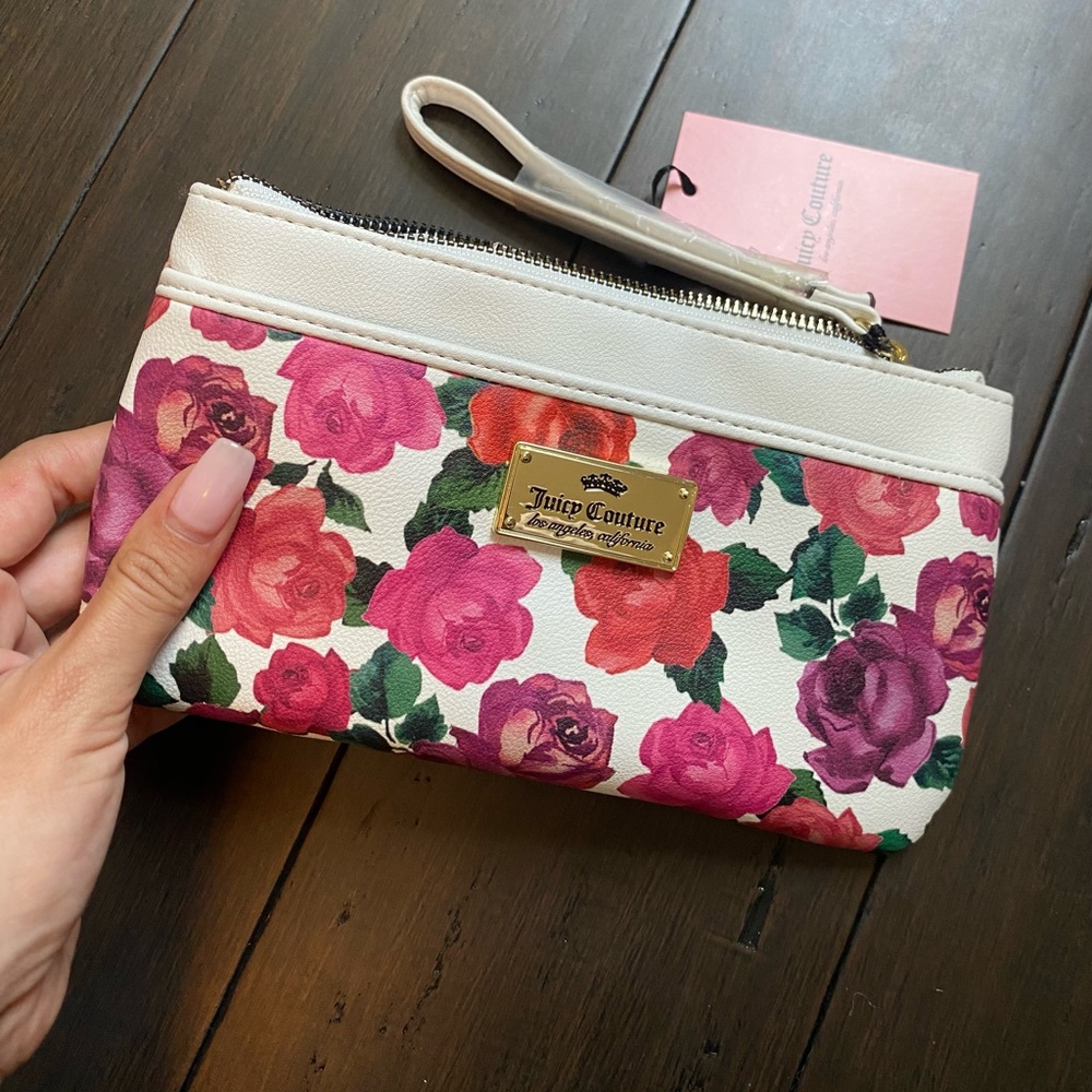 Juicy Couture White Romantic Rose Large Wallet Wristlet